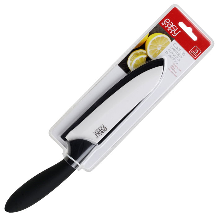 Easy Make Cuchillo Cerámico 15 cm con Funda y Mango de Tacto Suave
