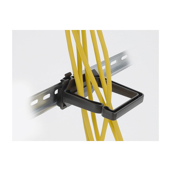 DeLOCK Estribo Guía de Cables 90770, Montaje para Riel DIN, Policarbonato Negro, 70 x 70 mm