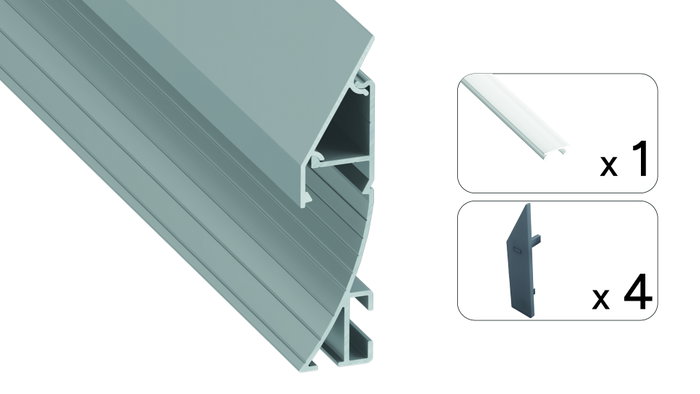 GreenIce Perfil de Aluminio KIMERA-LUND T1 Anodizado Plata con Difusor Opal y Tapones 2,02 m