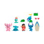 Just Play Disney 46112 - Set de 6 Figuras Coleccionables Stitch, Lilo & Scrump con 5 Accesorios como Tabla de Surf y Tocadiscos