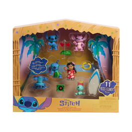 Just Play Disney 46112 - Set de 6 Figuras Coleccionables Stitch, Lilo & Scrump con 5 Accesorios como Tabla de Surf y Tocadiscos