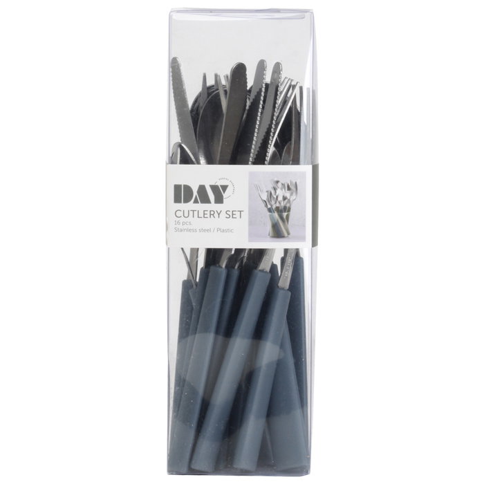 Day Cubertería 16 Piezas de Acero Inoxidable con Mango de Plástico - 4 Cuchillos, 4 Tenedores, 4 Cucharas, 4 Cucharillas - Colores Surtidos