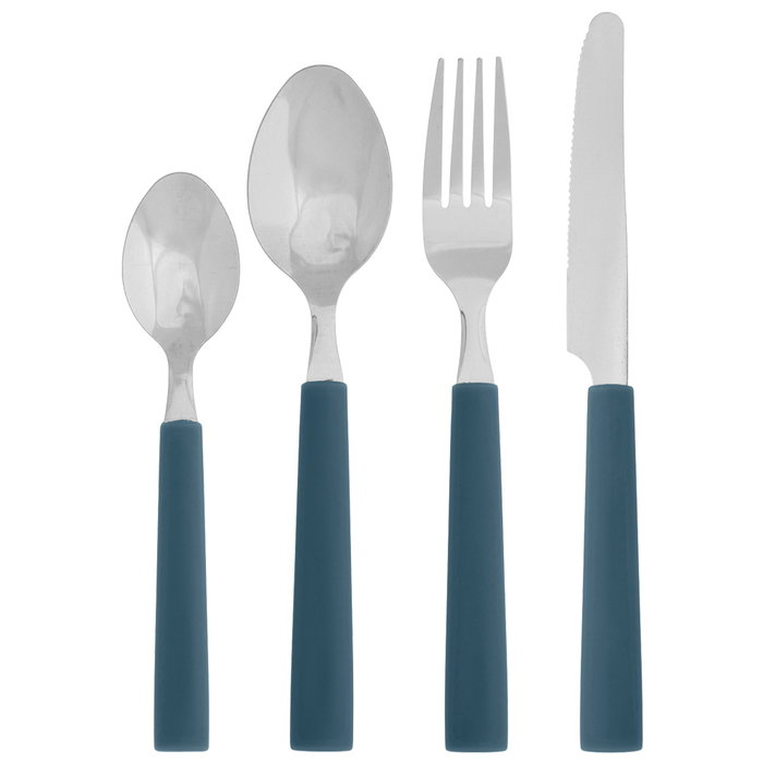 Day Cubertería 16 Piezas de Acero Inoxidable con Mango de Plástico - 4 Cuchillos, 4 Tenedores, 4 Cucharas, 4 Cucharillas - Colores Surtidos