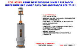 PRHIE Descargador WC Cisterna Baja Simple Hydro con Adaptador 70111