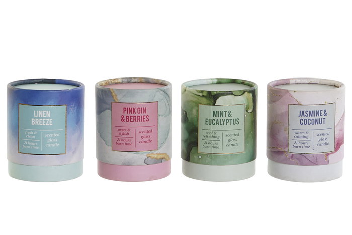 DKD Home Decor Set de 4 Velas de Cristal de Cera de Parafina, 120 g