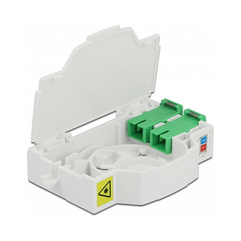 Delock Caja de conexión de fibra óptica para carril DIN 2 x SC Simplex o LC Duplex, Blanco, ABS