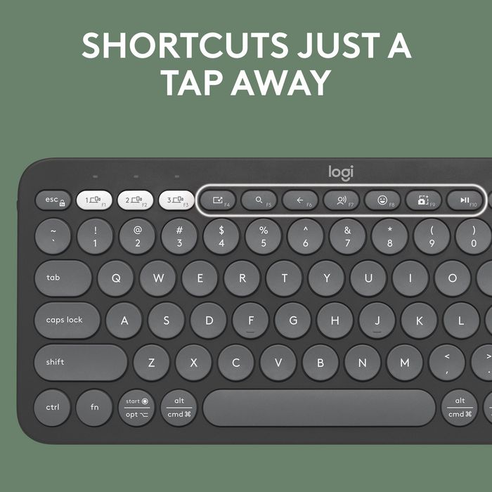 Logitech K380s Pebble Keys 2 Teclado Bluetooth Compacto y Silencioso Multi-Dispositivo, Fabricado con Plástico Reciclado, Batería de Larga Duración