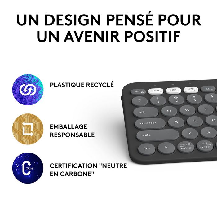 Logitech K380s Pebble Keys 2 Teclado Bluetooth Compacto y Silencioso Multi-Dispositivo, Fabricado con Plástico Reciclado, Batería de Larga Duración