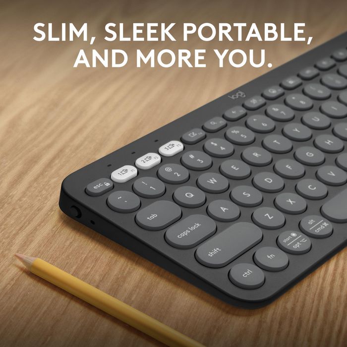 Logitech K380s Pebble Keys 2 Teclado Bluetooth Compacto y Silencioso Multi-Dispositivo, Fabricado con Plástico Reciclado, Batería de Larga Duración