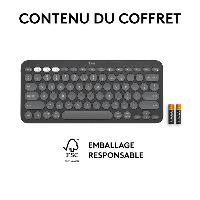 Logitech K380s Pebble Keys 2 Teclado Bluetooth Compacto y Silencioso Multi-Dispositivo, Fabricado con Plástico Reciclado, Batería de Larga Duración