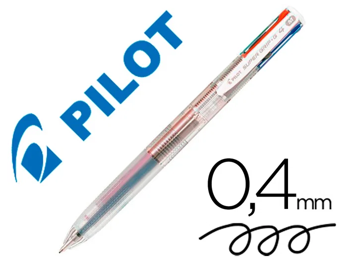 Boligrafo Pilot Super Grip G 4 Colores Retractil Sujecion De Caucho Tinta Base De Aceite Cuerpo Transparente 12 unidades Boligrafo Pilot Super Grip G 4 Colores Retractil Sujecion De Caucho Tinta Base De Aceite Cuerpo Transparente 12 unidades
