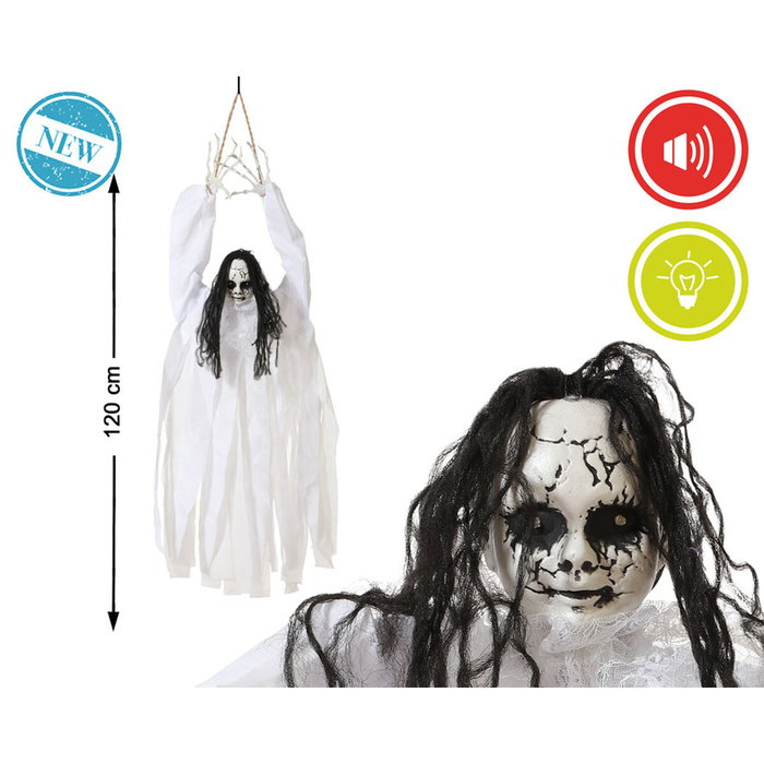 Atosa Fantasma Colgante con Luz y Sonido de 120 cm para Decoración de Halloween