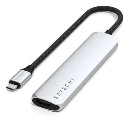 Satechi Adaptador Multi Puerto USB-C Slim 6 en 1 Plateado, 100W, 10 Gbps, 120x28x10mm