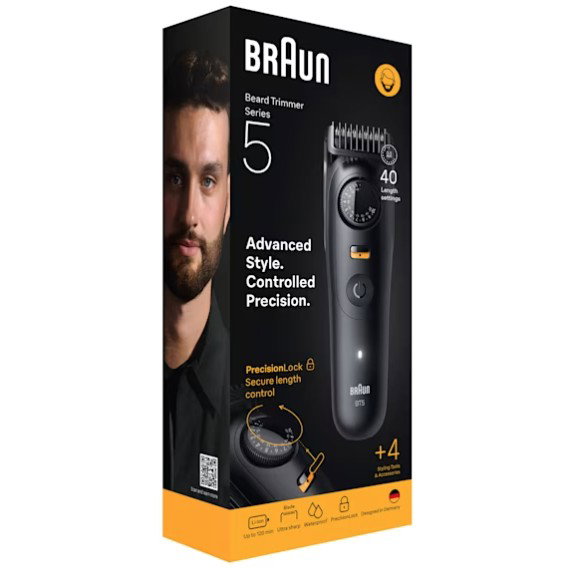 Braun 244992 Recortadora de Barba Series 5 BT5520, Afeitadora Hombre Inalámbrica con Batería y 4 Accesorios, Lavable, Negro