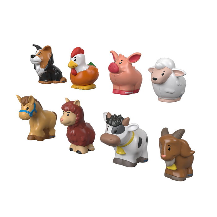 Fisher-Price Pack Animales Granja Little People - 8 Figuras de Llama, Gallina, Vaca, Cabra, Caballo, Cerdo, Oveja y Perro - Idioma Italiano - +3 Años