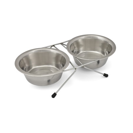 Nayeco Set Comederos de Acero Inoxidable para Perros y Gatos, 2 Unidades de 2,80 Litros Cada Una, con Base Antideslizante - Diseño Decorativo con Huellas y Huesos