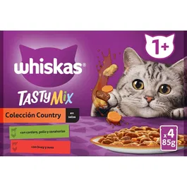 Whiskas Tasty Mix Country Collection, Comida Húmeda para Gatos, 13 Paquetes de 4 Sobres de 85 gr