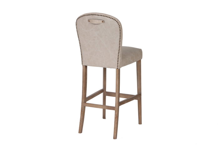 DKD Home Decor Taburete de Fresno y Piel Blanco con Asa DKD Home Decor Taburete de Fresno y Piel Blanco con Asa