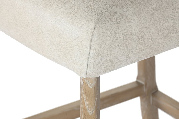 DKD Home Decor Taburete de Fresno y Piel Blanco con Asa DKD Home Decor Taburete de Fresno y Piel Blanco con Asa