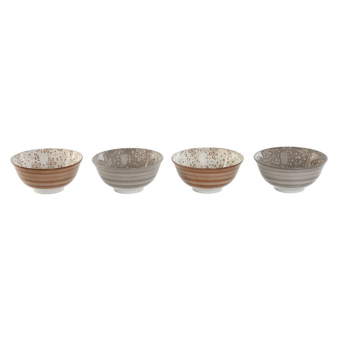 DKD Home Decor Set de 4 Cuencos de Porcelana Flores Beige DKD Home Decor Set de 4 Cuencos de Porcelana Flores Beige