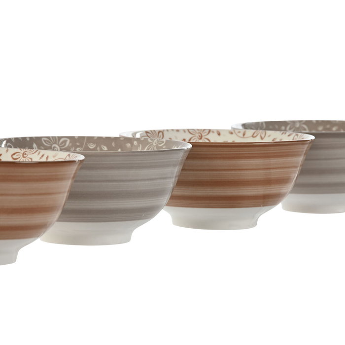 DKD Home Decor Set de 4 Cuencos de Porcelana Flores Beige DKD Home Decor Set de 4 Cuencos de Porcelana Flores Beige