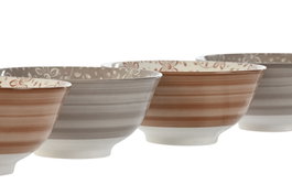 DKD Home Decor Set de 4 Cuencos de Porcelana Flores Beige