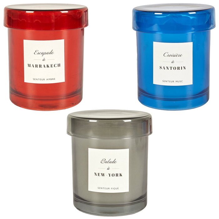 Home Deco Factory Vela Perfumada en Vaso con Tapa - 220g, 26h - Aromas Almizcle, Ámbar o Higo (Azul, Marrón, Gris), 9 cm altura