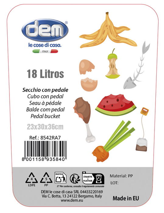 Inde Cubo Con Pedal 18L Ecoponto Tapa Blanca 23 cm x 36 cm x 30 cm (5 Unidades)