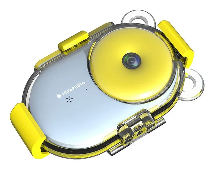 AgfaPhoto ARKCWBL Cámara Digital Compacta 16 MP CMOS 1" para Niños, Resistente al Agua, HD 720p, Azul/Amarillo, Incluye Tarjeta MicroSD 8GB