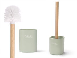 Berilo Escobillero Liso Menta Blanco/Verde Plástico/Madera 9.6x9.5x37 cm (Set de 6)