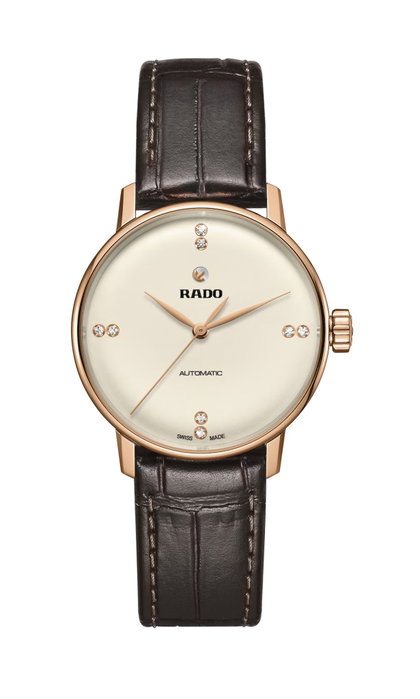 Rado Reloj Automático para Mujer con Caja Rosa y Correa Marrón