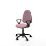 Silla de oficina Algarra con mecanismo Contacto permanente básico tapizada con Tela color Rosa. Equipada con Base poliamida negra, Brazos fijos y Ruedas de nailon 50 mm