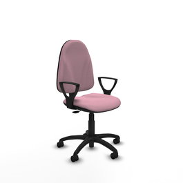 Silla de oficina Algarra con mecanismo Contacto permanente básico tapizada con Tela color Rosa. Equipada con Base poliamida negra, Brazos fijos y Ruedas de nailon 50 mm