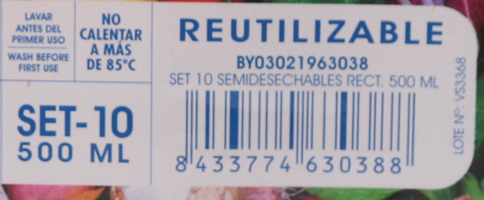 Privilege Set 10 Recipientes Semidesechables Rectangulares 500 ml 17.5 cm (L) x 12 cm (A) x 4 cm (Al) (24 Cajas)