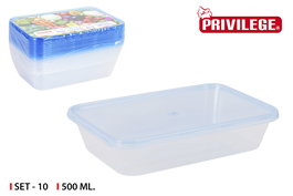 Privilege Set 10 Recipientes Semidesechables Rectangulares 500 ml 17.5 cm (L) x 12 cm (A) x 4 cm (Al) (24 Cajas)