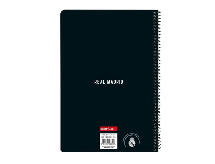 Safta Cuaderno Espiral Real Madrid 1ª Equipación 24/25 80 Hojas Folio Tapa Extradura