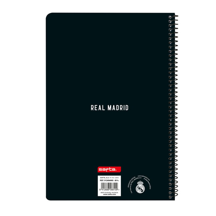Safta Cuaderno Espiral Real Madrid 1ª Equipación 24/25 80 Hojas Folio Tapa Extradura