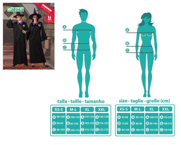 Disfraz de Mago Adulto XL - Harry Potter, Túnica y Sombrero, Fantasía, Unisex Disfraz de Mago Adulto XL - Harry Potter, Túnica y Sombrero, Fantasía, Unisex