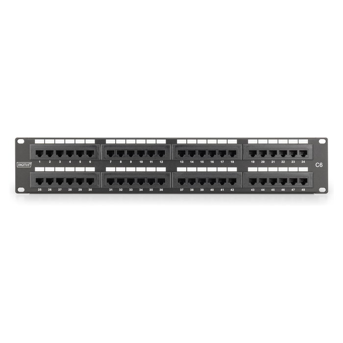 DIGITUS Patchpanel 2HE 48-Port Cat6 RJ-45 Montaje en Bastidor Negro DIGITUS Patchpanel 2HE 48-Port Cat6 RJ-45 Montaje en Bastidor Negro