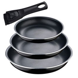 San Ignacio Set 3 Sartenes Click & Cook BG-31607-BK Ø18/Ø20/Ø24 cm Aluminio Prensado Mango Desmontable Apto Inducción Horno Lavavajillas Negro