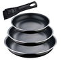 San Ignacio Set 3 Sartenes Click & Cook BG-31607-BK Ø18/Ø20/Ø24 cm Aluminio Prensado Mango Desmontable Apto Inducción Horno Lavavajillas Negro