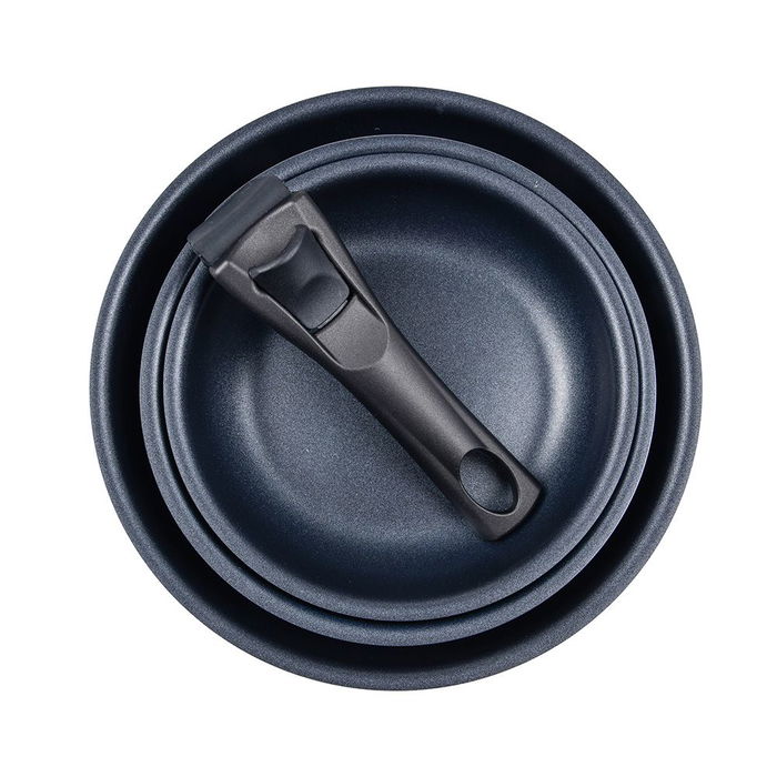 San Ignacio Set 3 Sartenes Click & Cook BG-31607-BK Ø18/Ø20/Ø24 cm Aluminio Prensado Mango Desmontable Apto Inducción Horno Lavavajillas Negro