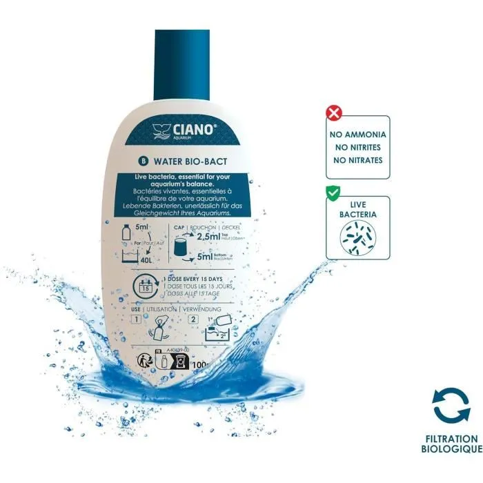 Ciano CIA5607390560791 Tratamiento para acuarios Pack 3 x 100 ml para el cuidado del agua - Agua cristalina, peces sanos, mantenimiento rápido