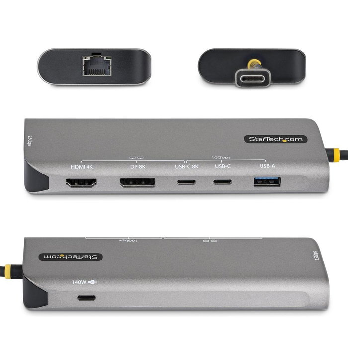 StarTech.com Adaptador multipuertos USB4 para 2 pantallas, 140W PD, Gris