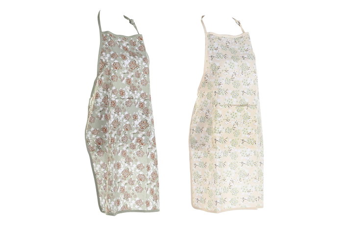 DKD Home Decor Ivy&daisy 2022 Delantal Tradicional de Algodón Verde Beige 108 x 60 cm Set de 2