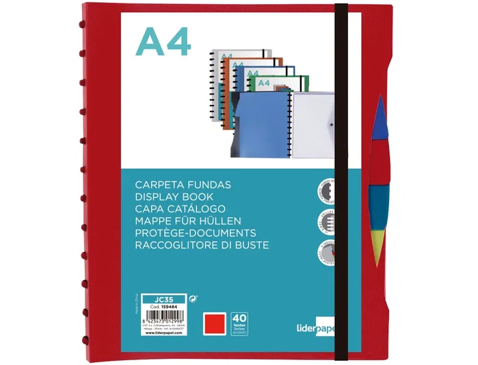 Liderpapel Carpeta A4 con 40 fundas intercambiables y 5 separadores Rojo Liderpapel Carpeta A4 con 40 fundas intercambiables y 5 separadores Rojo