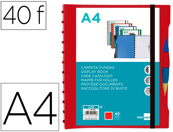 Liderpapel Carpeta A4 con 40 fundas intercambiables y 5 separadores Rojo Liderpapel Carpeta A4 con 40 fundas intercambiables y 5 separadores Rojo