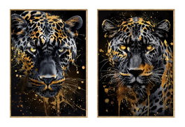 DKD Home Decor Cuadro Lienzo Leopardo Lacado Pack de 2