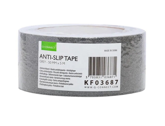 Q-connect Cinta Antideslizante Gris 5 m x 50 mm para Escaleras, Pasillos y Rampas - Prevención de Caídas en Hogar y Trabajo