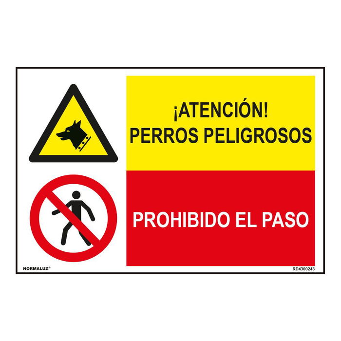 Normaluz Señal Combinada Perros Peligrosos / Precaución El Paso PVC 0,7mm 600x400mm
